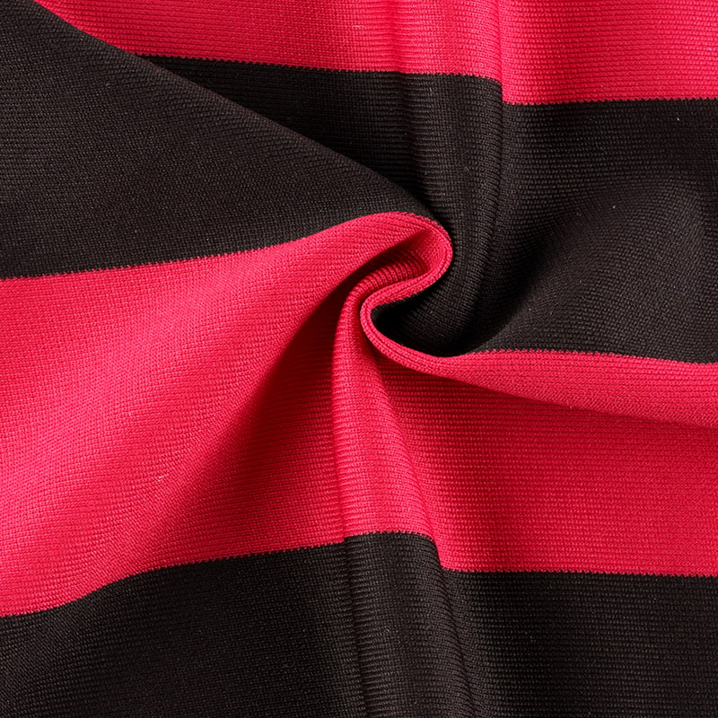 Tecido de malha urdidura listrado vermelho e preto
